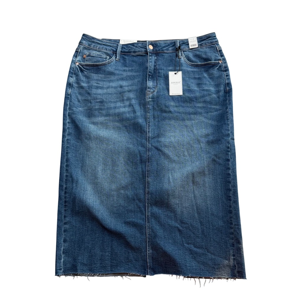 JUDY BLUE Half Past Denim Skirt Medium Blue High Waist Raw Hem Women's 3XL New
